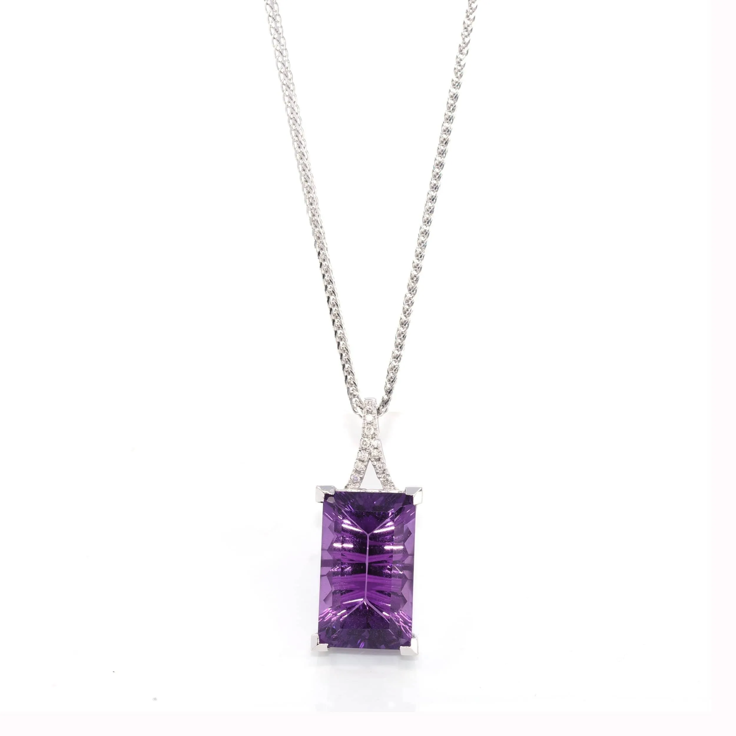 14k White Gold Genuine AAA Royal Amethyst Pendant Necklace