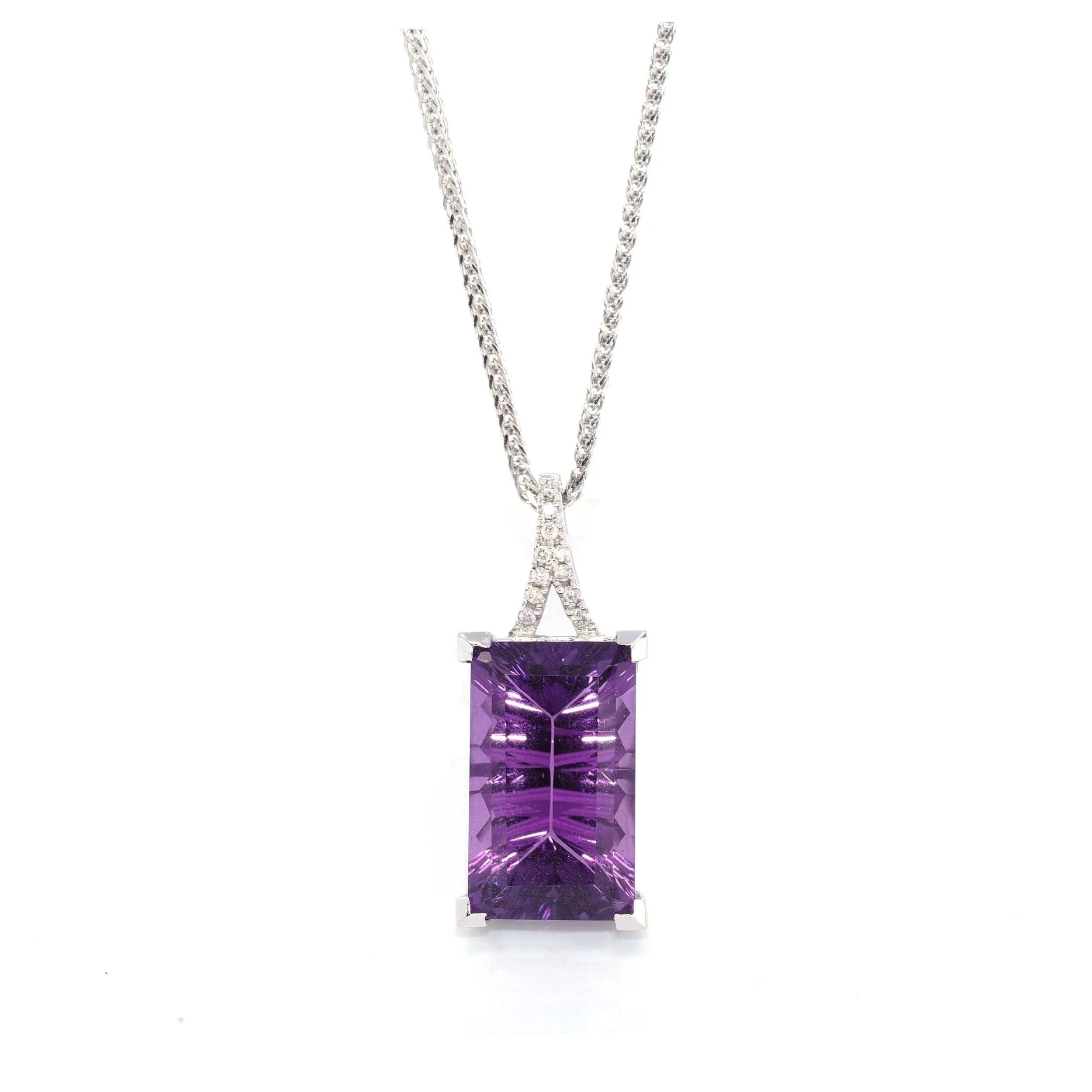 14k White Gold Genuine AAA Royal Amethyst Pendant Necklace