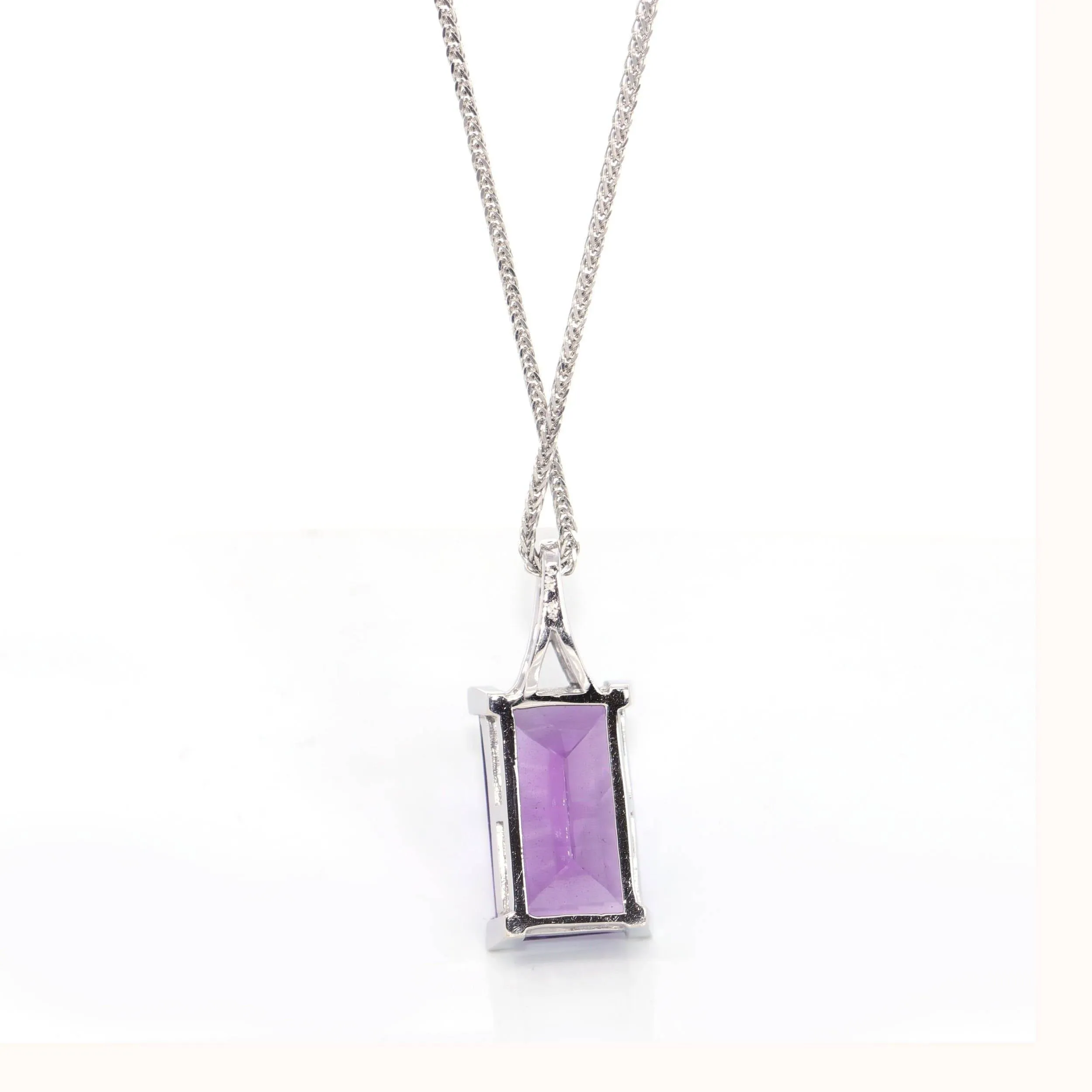 14k White Gold Genuine AAA Royal Amethyst Pendant Necklace