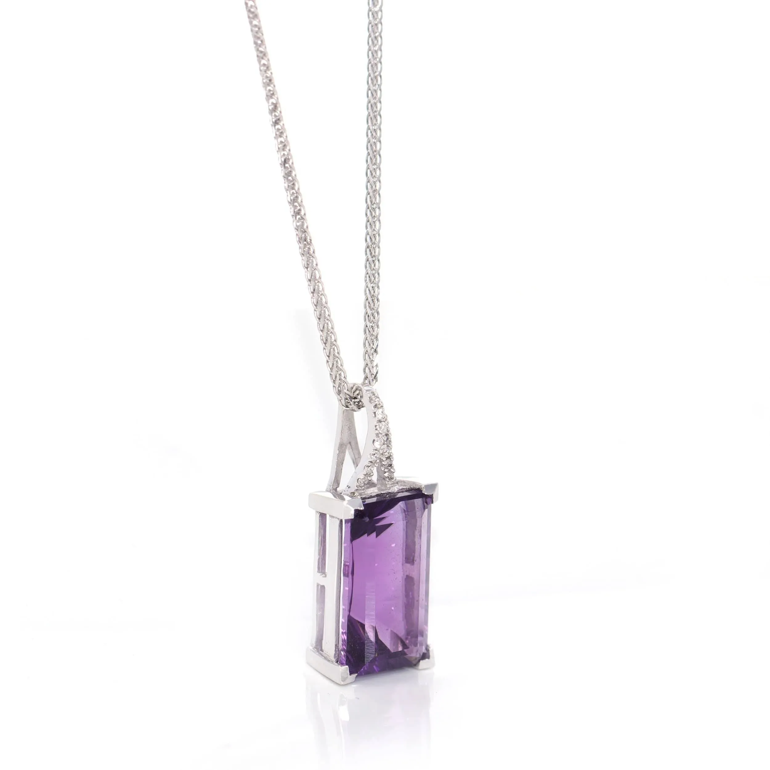 14k White Gold Genuine AAA Royal Amethyst Pendant Necklace