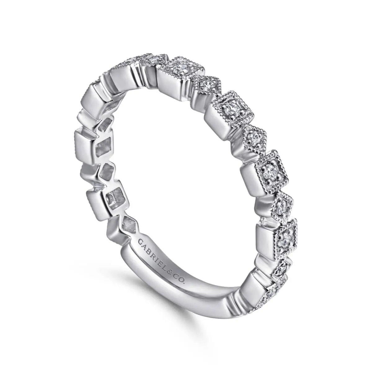 14K White Gold Geometric Diamond Stackable Ring - LR4912W45JJ