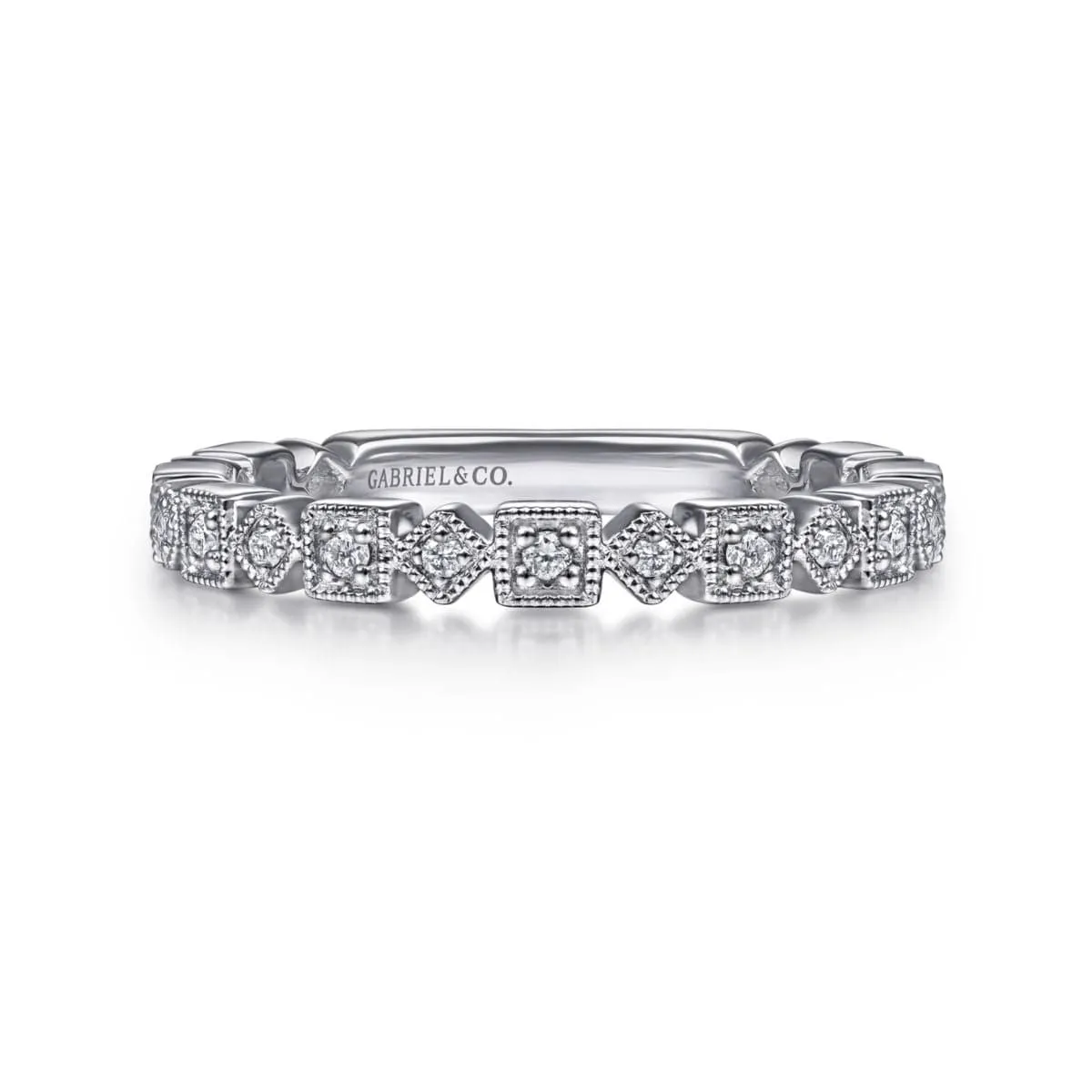 14K White Gold Geometric Diamond Stackable Ring - LR4912W45JJ