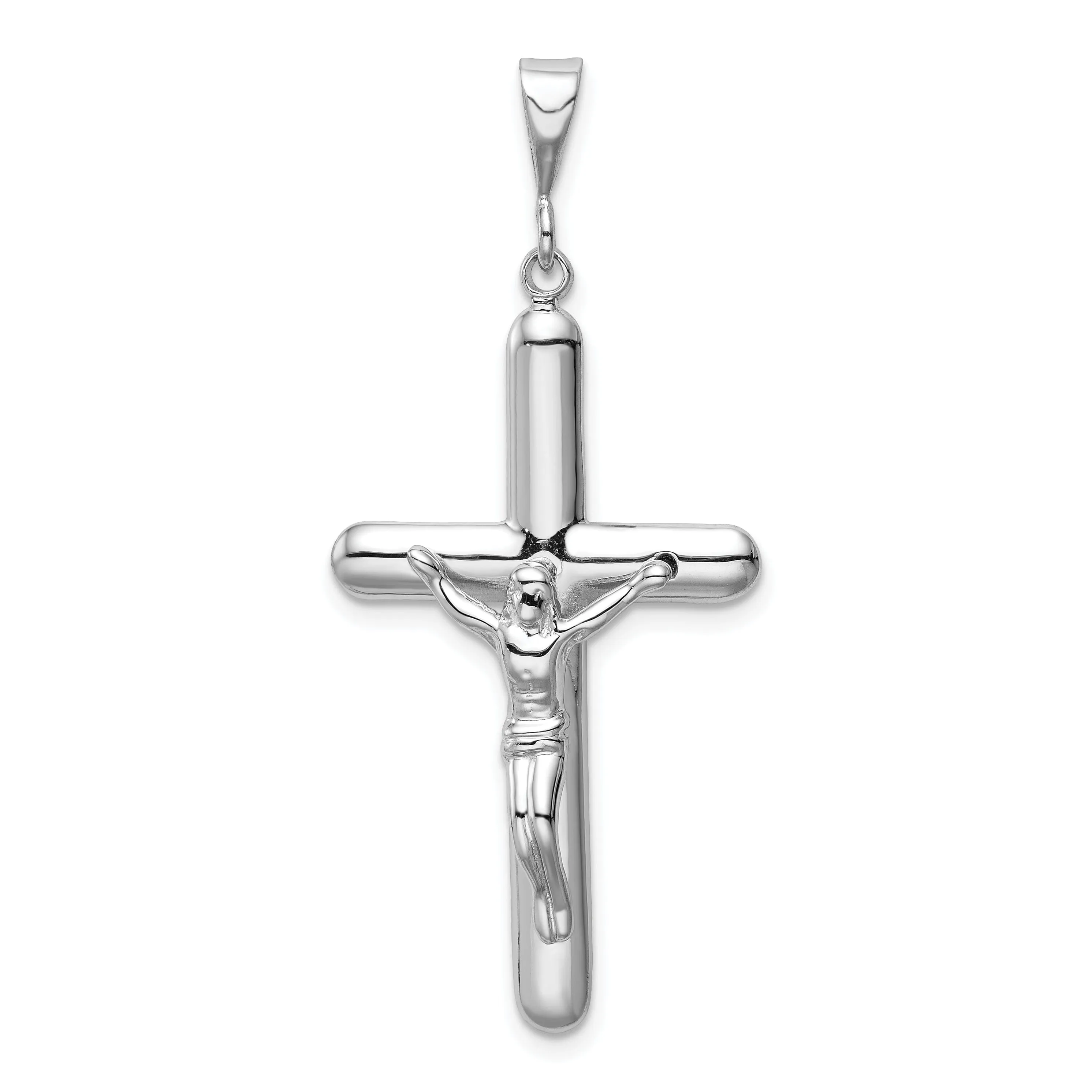 14k White Gold INRI Crucifix Cross Pendant