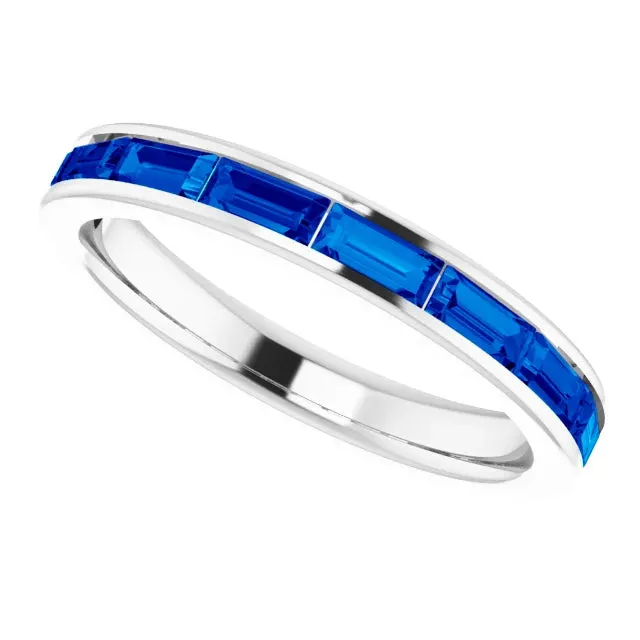 14K White Gold Lab-Grown Blue Sapphire Stackable Ring