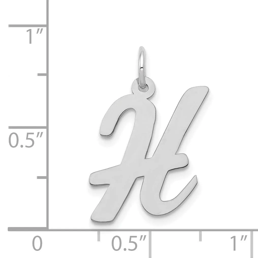 14K White Gold Large Size Fancy Script Design Letter H Initial Pendant