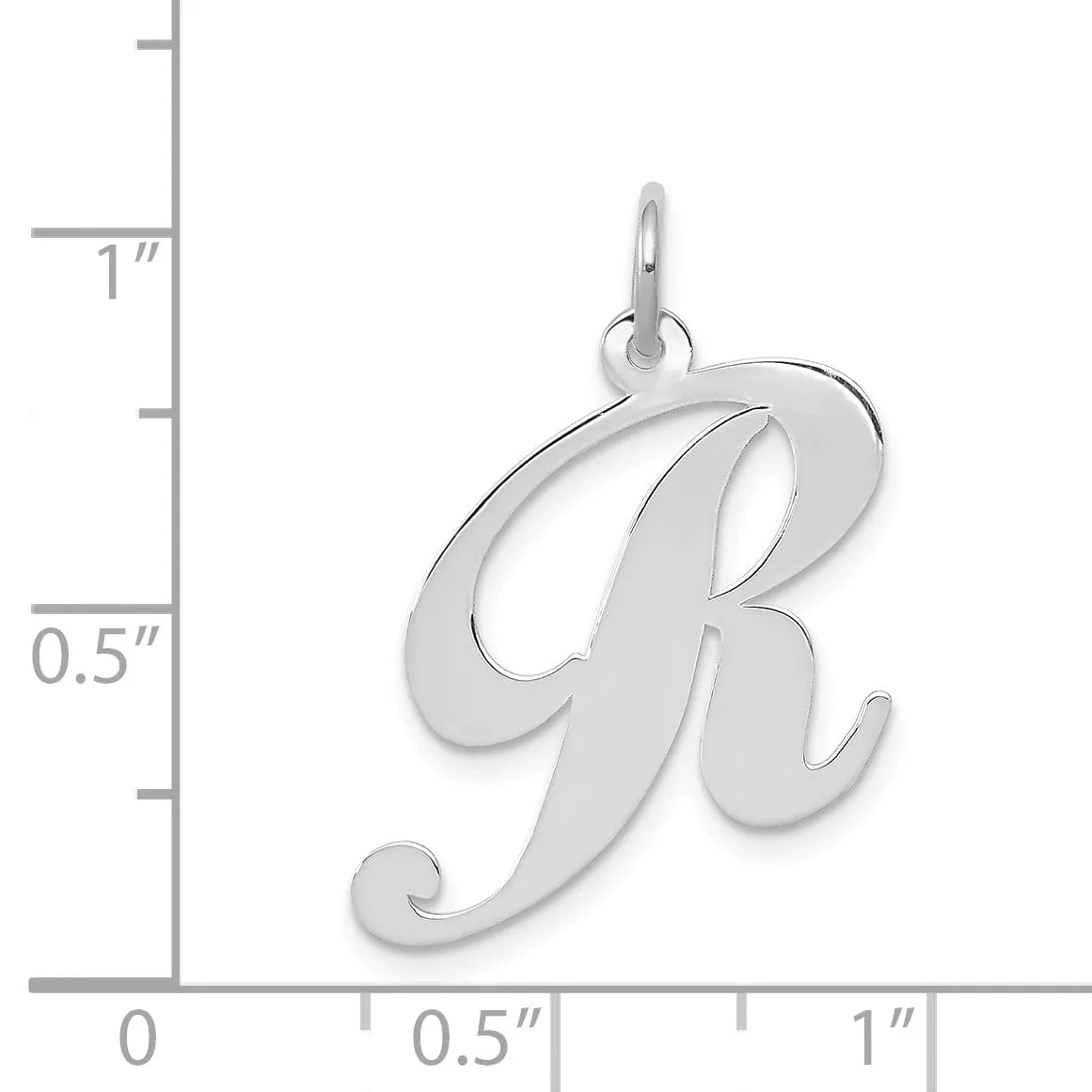 14K White Gold Large Size Fancy Script Letter R Initial Charm Pendant