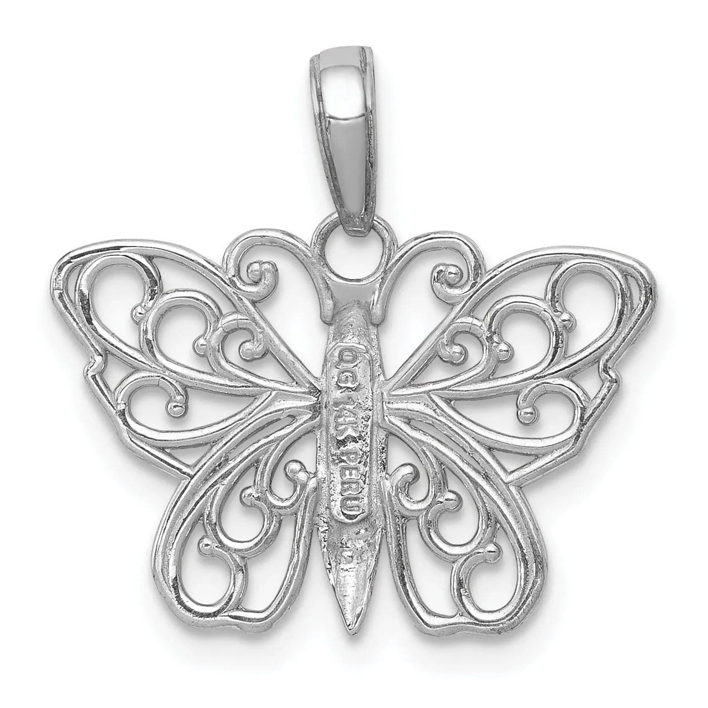 14K White Gold Open Back Filigree Solid Polished Finish Filigree Butterfly Charm Pendant