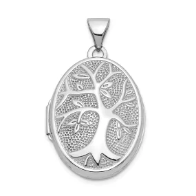 14k White Gold Oval Tree Locket Design Pendant