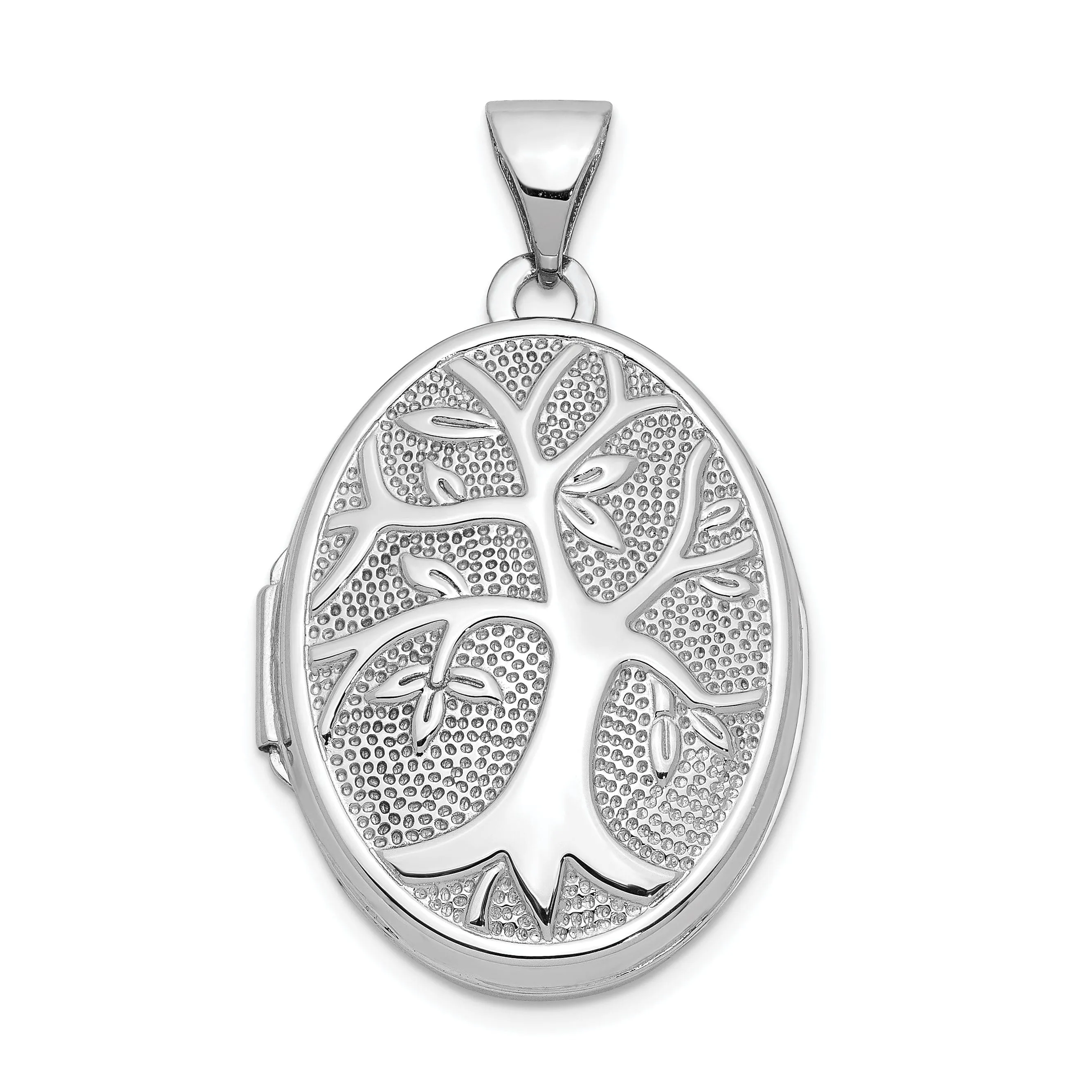 14k White Gold Oval Tree Locket Design Pendant