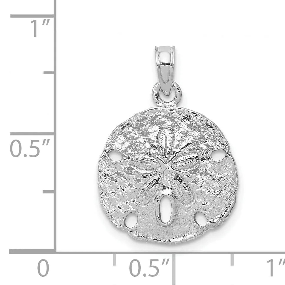 14k White Gold Solid Textured Polished Men's Sand Dollar Charm Pendant