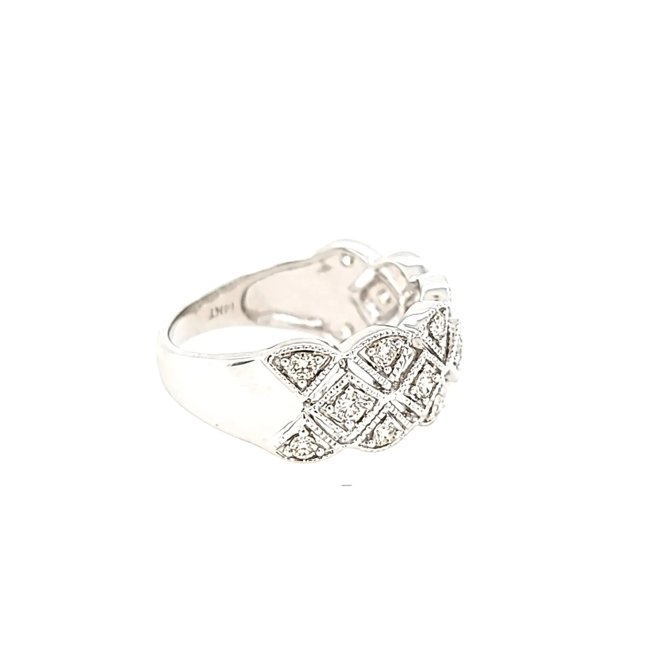 14k White Gold Wide Scalloped Diamond Ring (I7612)