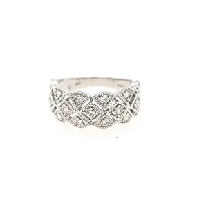 14k White Gold Wide Scalloped Diamond Ring (I7612)