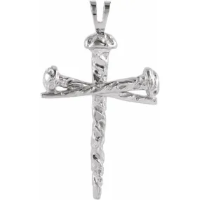 14K X1 White 26x18.2 mm Nail Design Cross Pendant