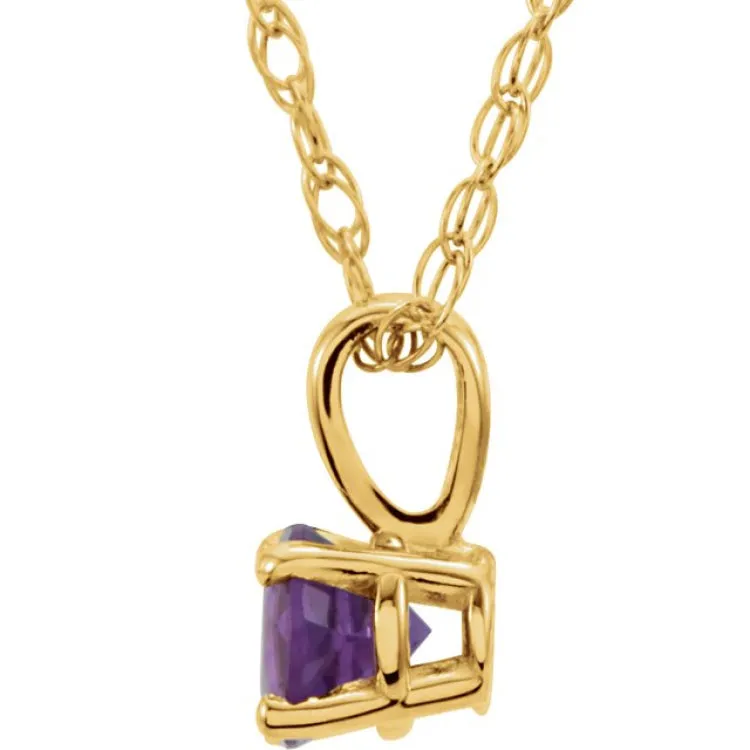 14K Yellow 3 mm Amethyst Youth Solitaire 14" Necklace