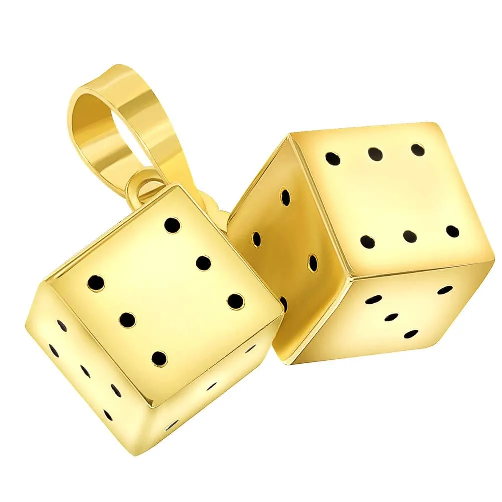 14k Yellow Gold 3D Set of Classic Dice Charm Good Luck Pendant