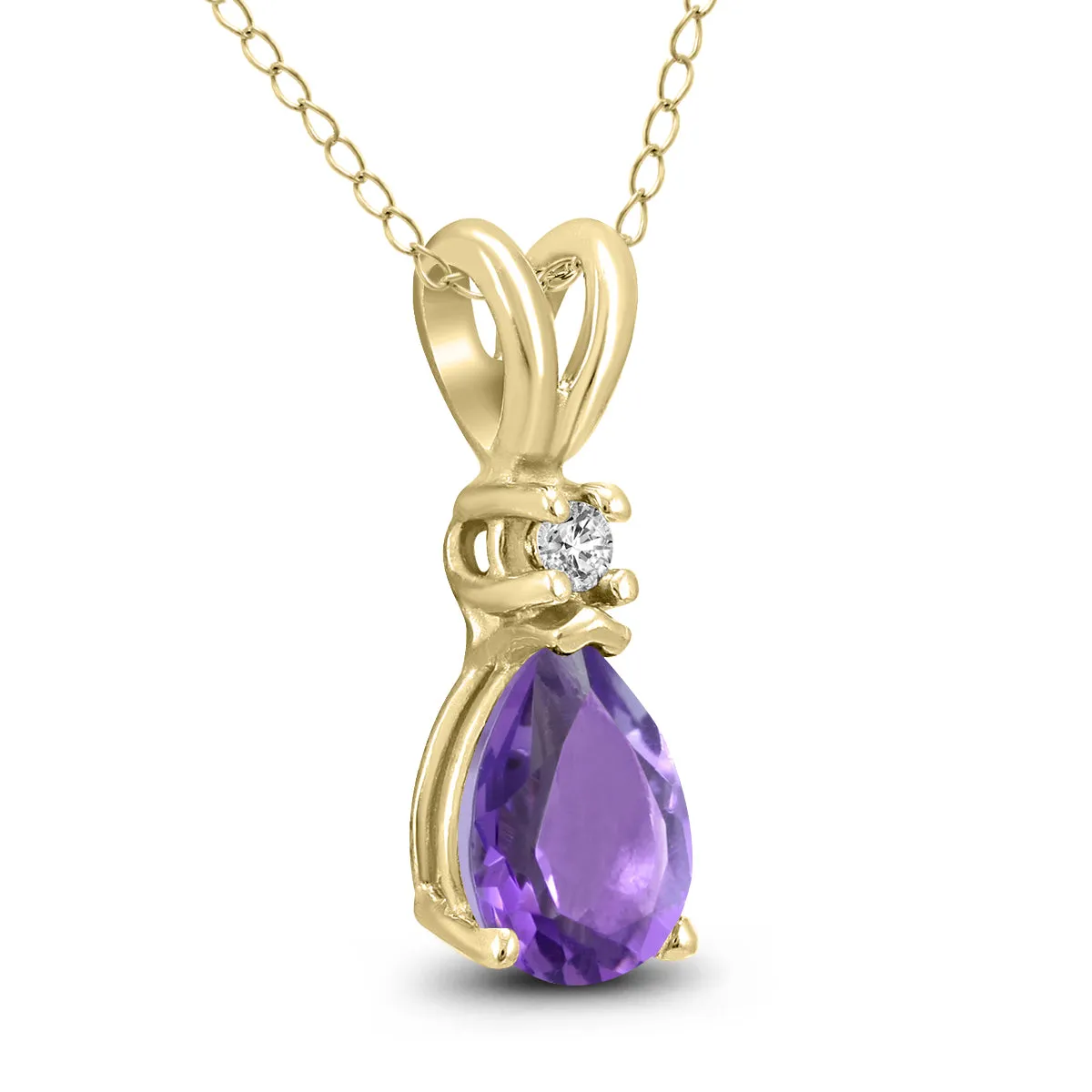 14K Yellow Gold 8X6Mm Pear Amethyst And Diamond Pendant