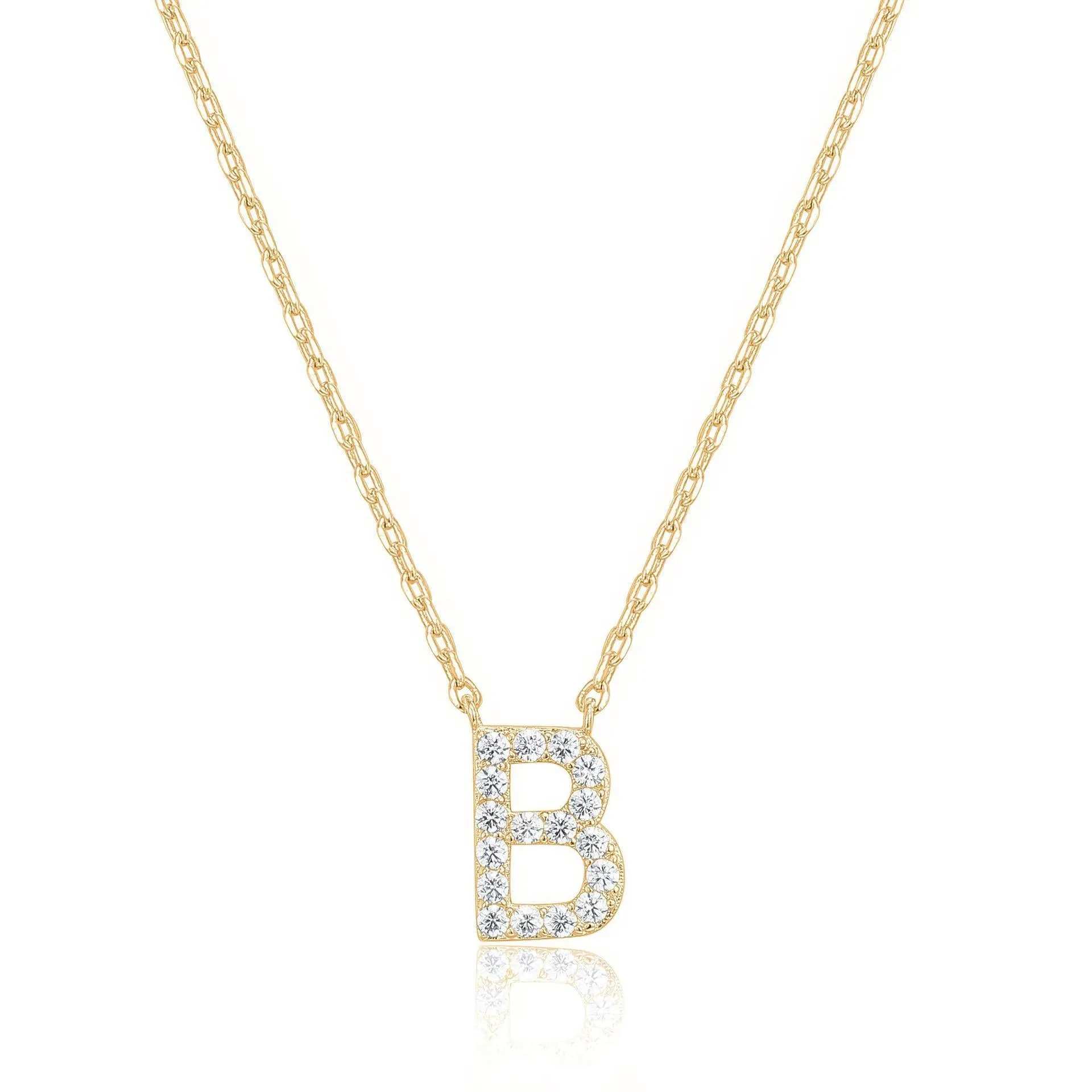 14k Yellow Gold Created Diamond Initial B Letter Pendant Necklace Plated