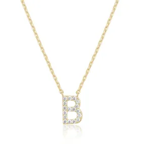 14k Yellow Gold Created Diamond Initial B Letter Pendant Necklace Plated