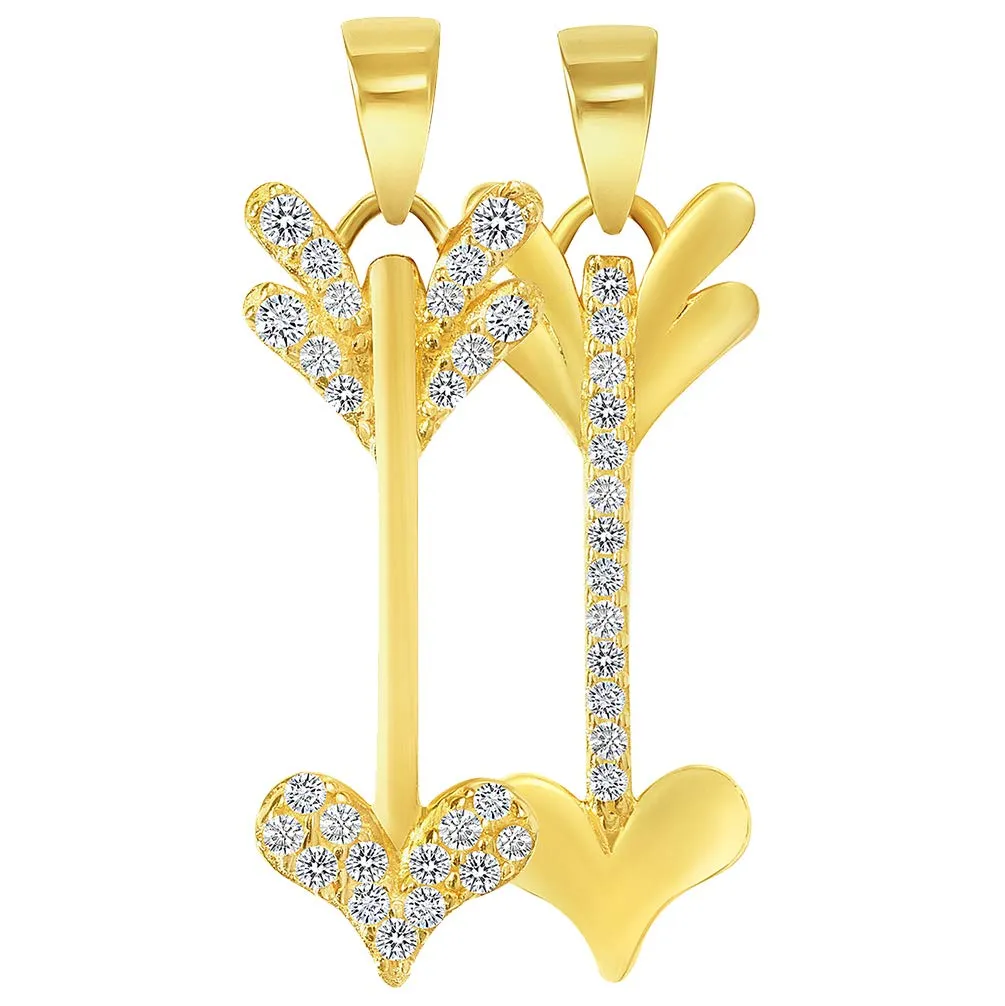 14k Yellow Gold Cubic-Zirconia Reversible Vertical Cupid's Love Arrow Pendant Necklace