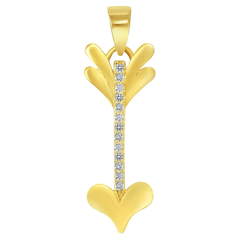 14k Yellow Gold Cubic-Zirconia Reversible Vertical Cupid's Love Arrow Pendant Necklace