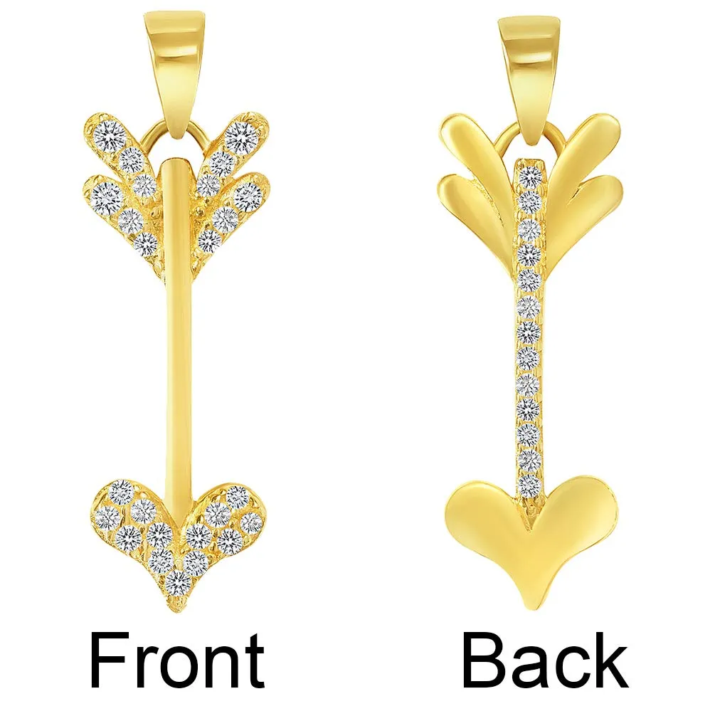 14k Yellow Gold Cubic-Zirconia Reversible Vertical Cupid's Love Arrow Pendant Necklace