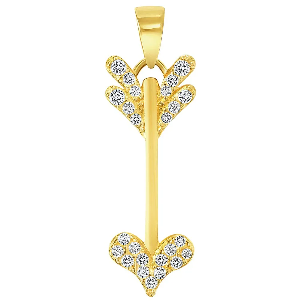 14k Yellow Gold Cubic-Zirconia Reversible Vertical Cupid's Love Arrow Pendant Necklace