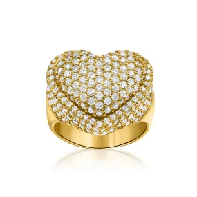 14k Yellow Gold Diamond Heart Ring 4.55 ctw