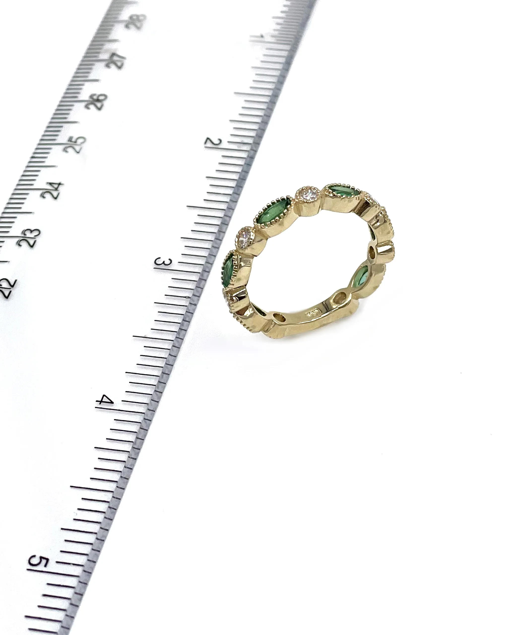 14K Yellow Gold Emerald and Diamond Band