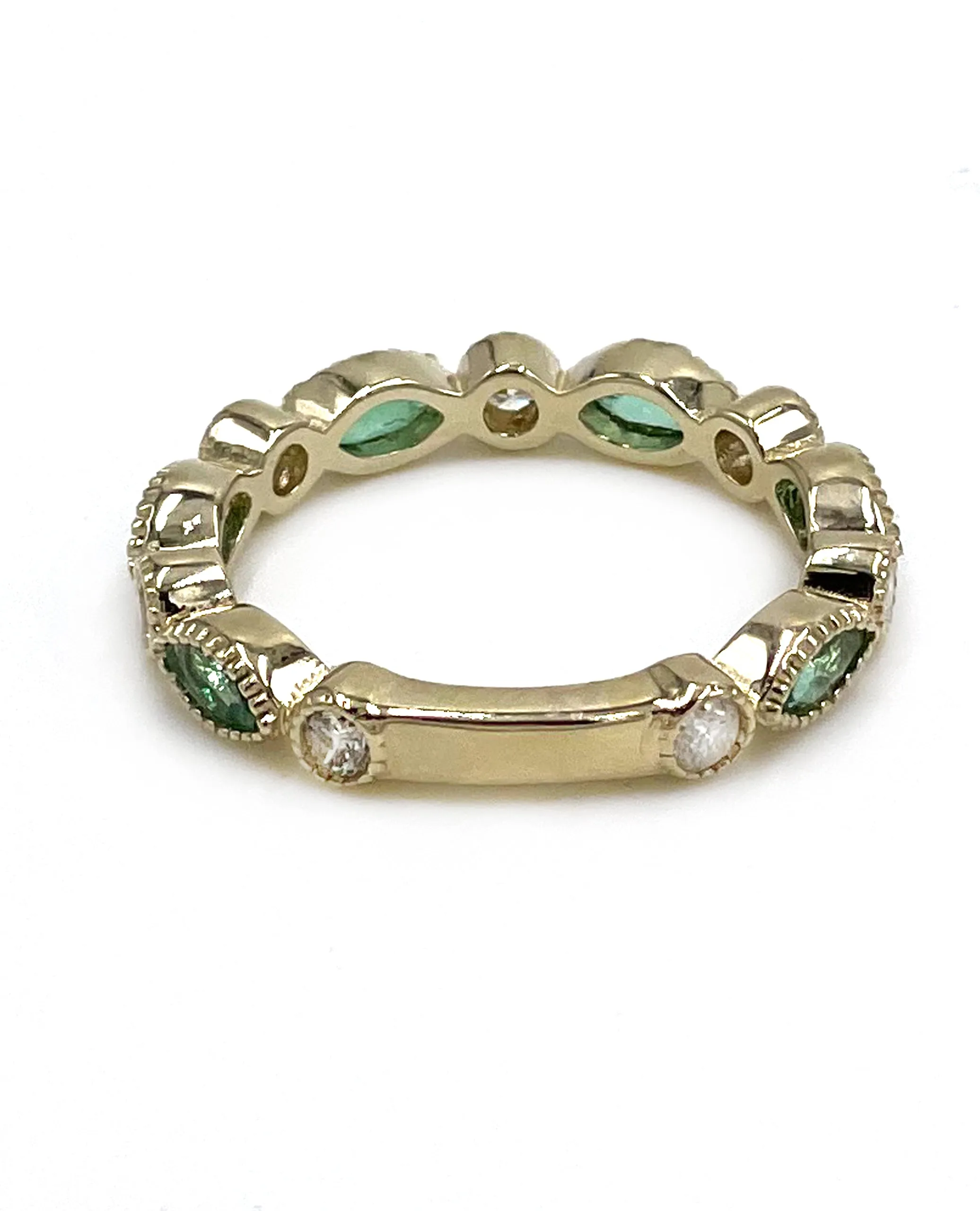 14K Yellow Gold Emerald and Diamond Band