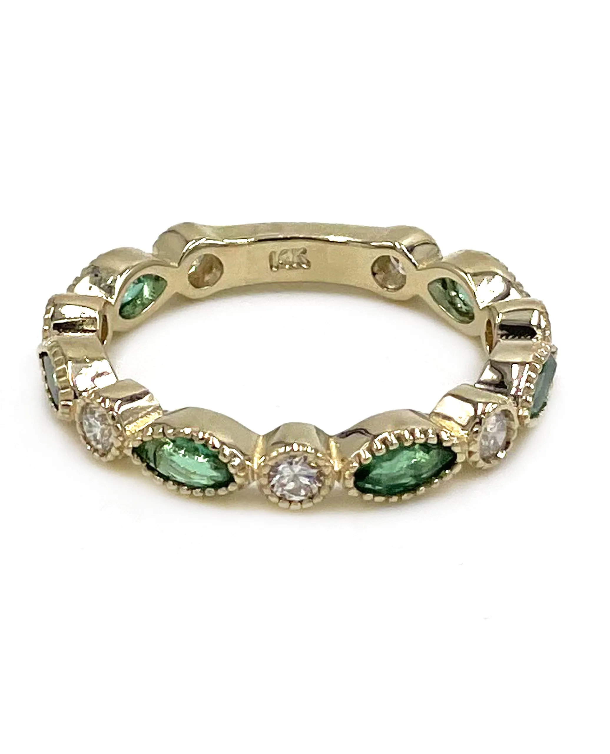 14K Yellow Gold Emerald and Diamond Band