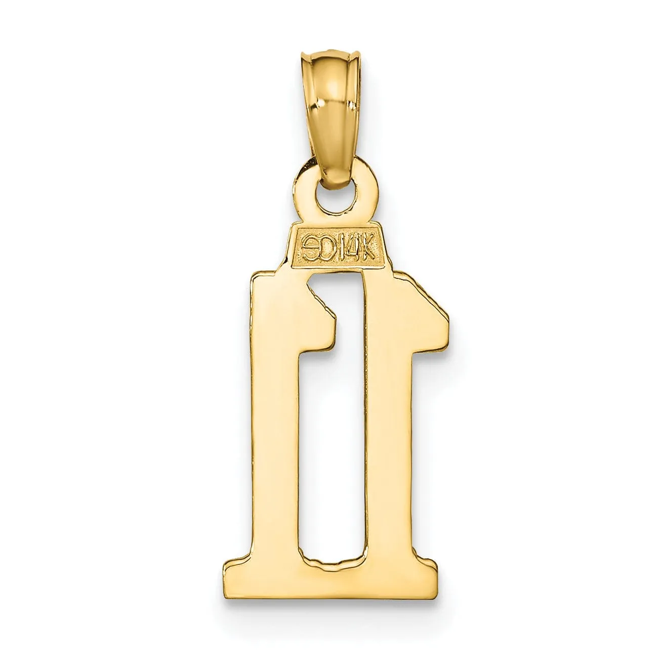 14K Yellow Gold Polished Block Script Design Number 11 Pendant