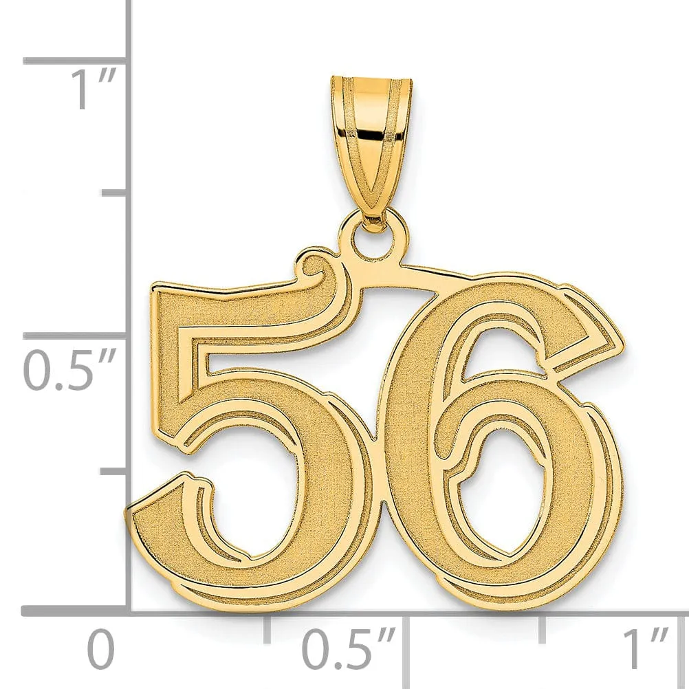 14k Yellow Gold Polished Etched Finish Number 56 Charm Pendant