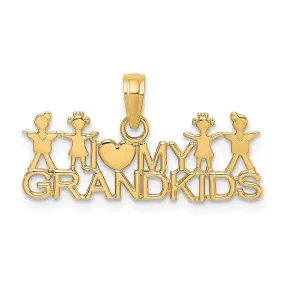 14k Yellow Gold Polished Finish Concave Shape I LOVE MY GRANDKIDS Design Charm Pendant