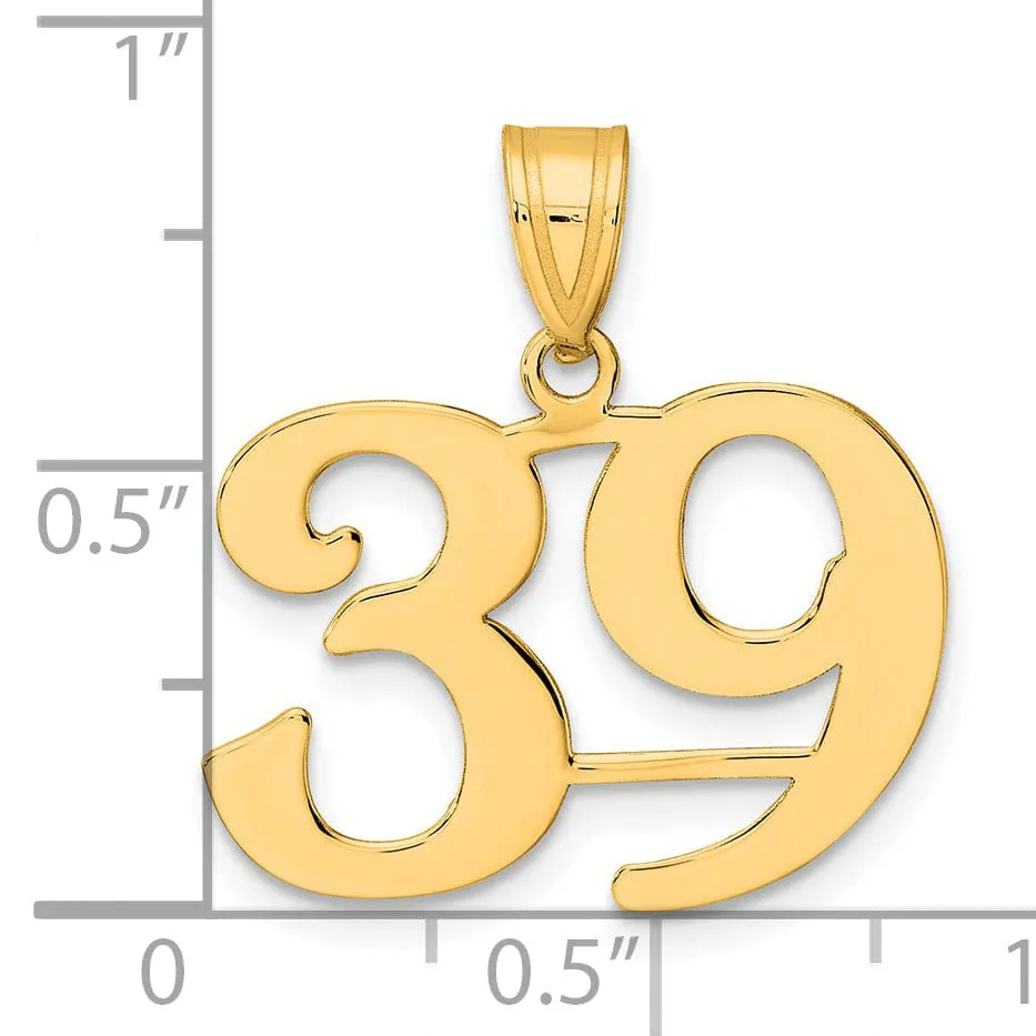 14k Yellow Gold Polished Finish Number 39 Charm Pendant