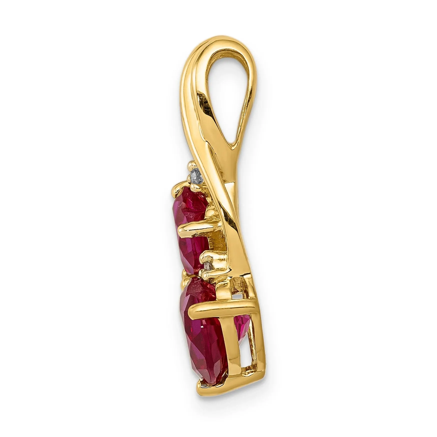 14k Yellow Gold Polished Finish Open Back Lab Created 2-CT Ruby & 0.02-CT Diamond Double Stone Design Heart Charm Pendant will fit Omega 3 mm chain