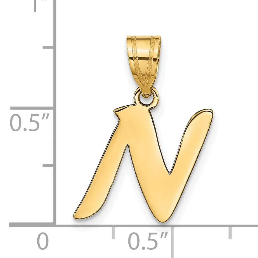 14k Yellow Gold Polished Finish Script Design Letter N Initial Pendant