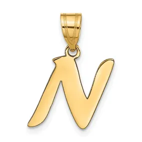 14k Yellow Gold Polished Finish Script Design Letter N Initial Pendant