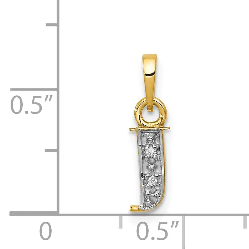 14K Yellow Gold Small 0.01CT Diamond Letter J Initial Block Pendant