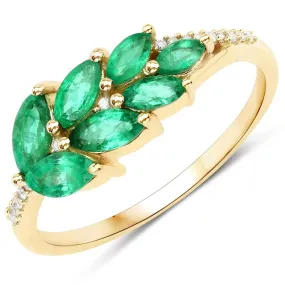 14K Zambian Emerald And Diamond Cluster Ring