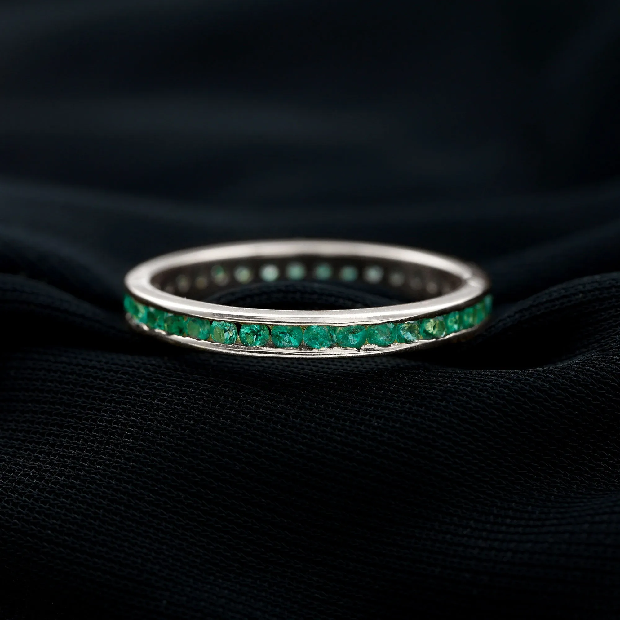 1.5 CT Channel Set Round Cut Emerald Eternity Ring