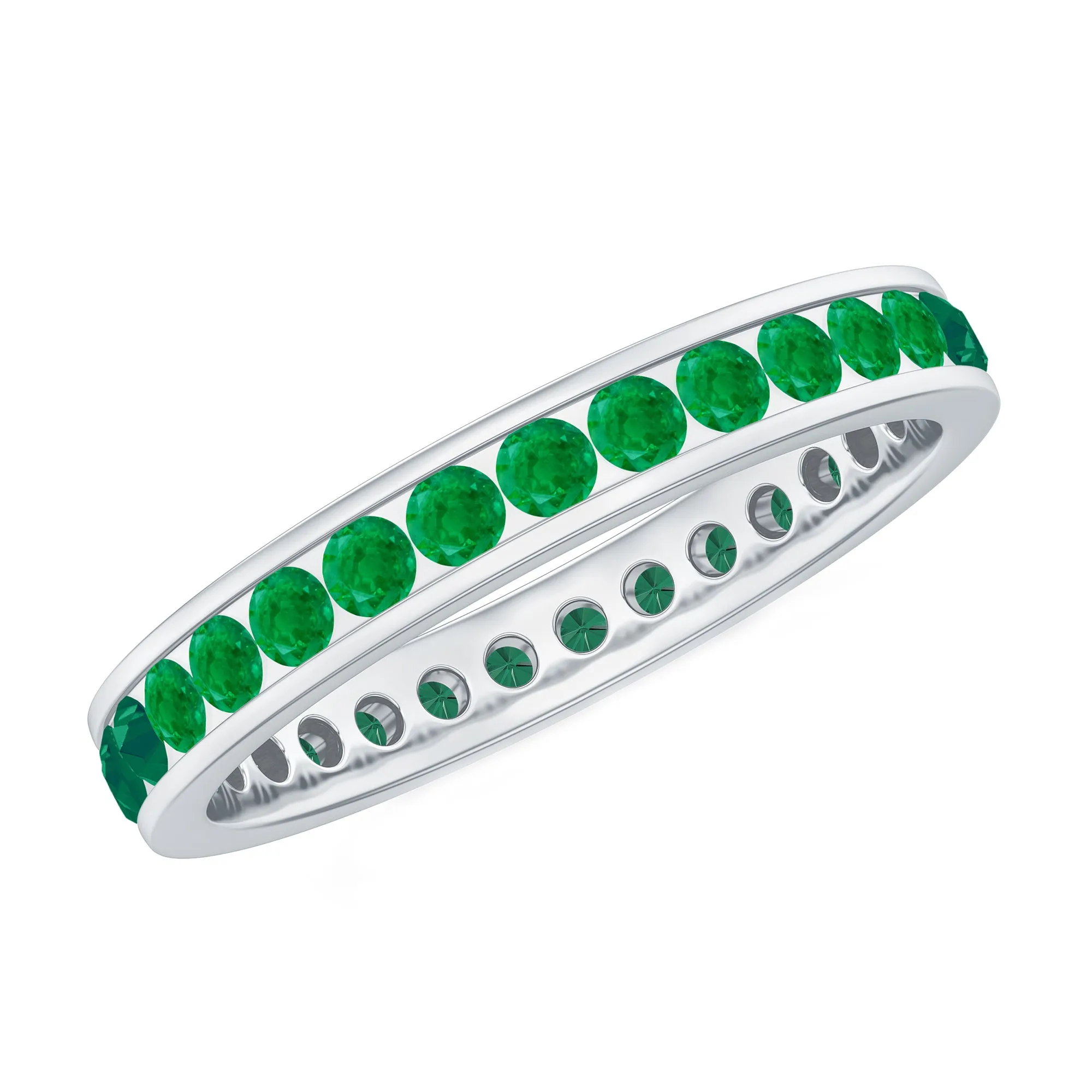 1.5 CT Channel Set Round Cut Emerald Eternity Ring