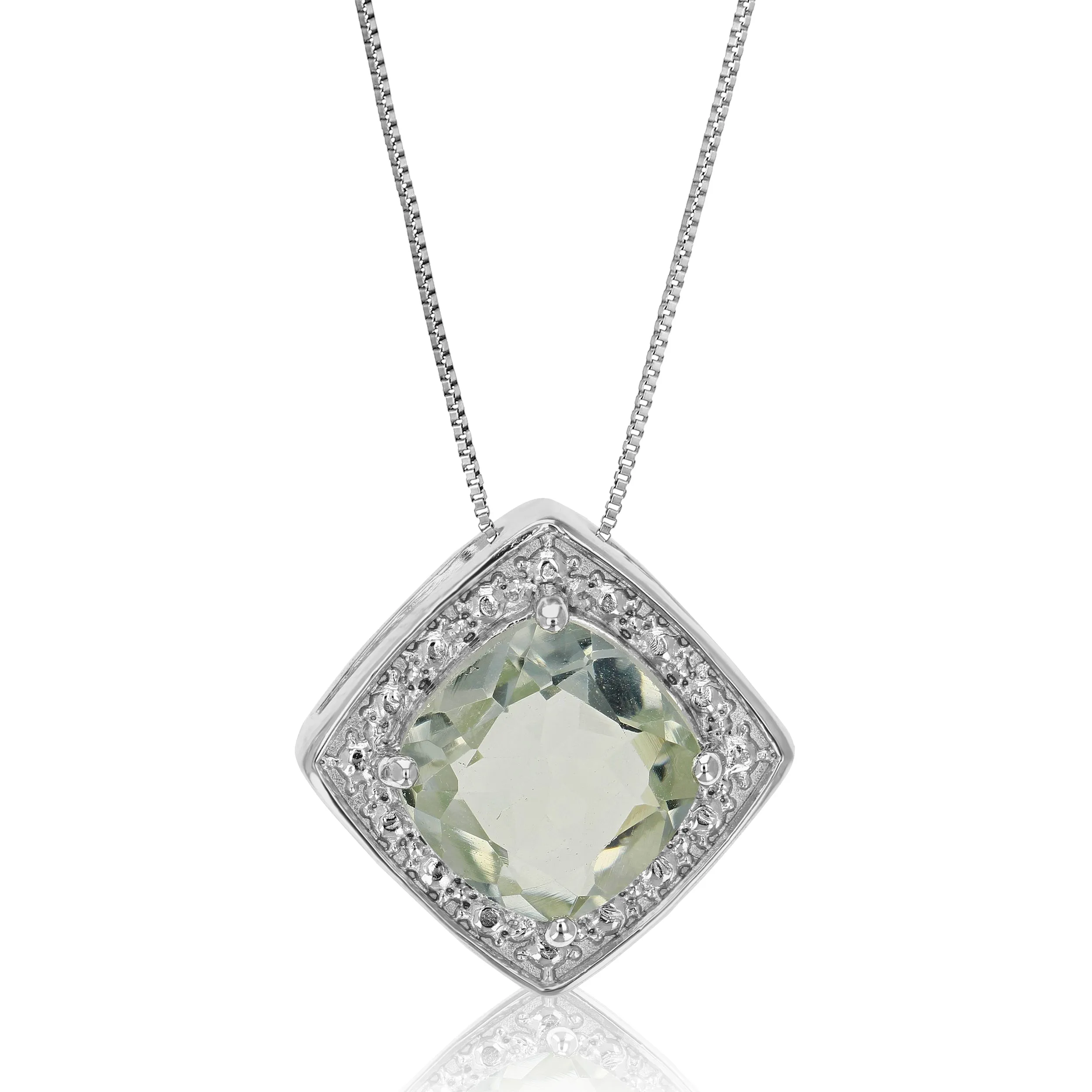 1.50 cttw Pendant Necklace, Green Amethyst Pendant Necklace for Women in .925 Sterling Silver with 18 Inch Chain, Prong Setting