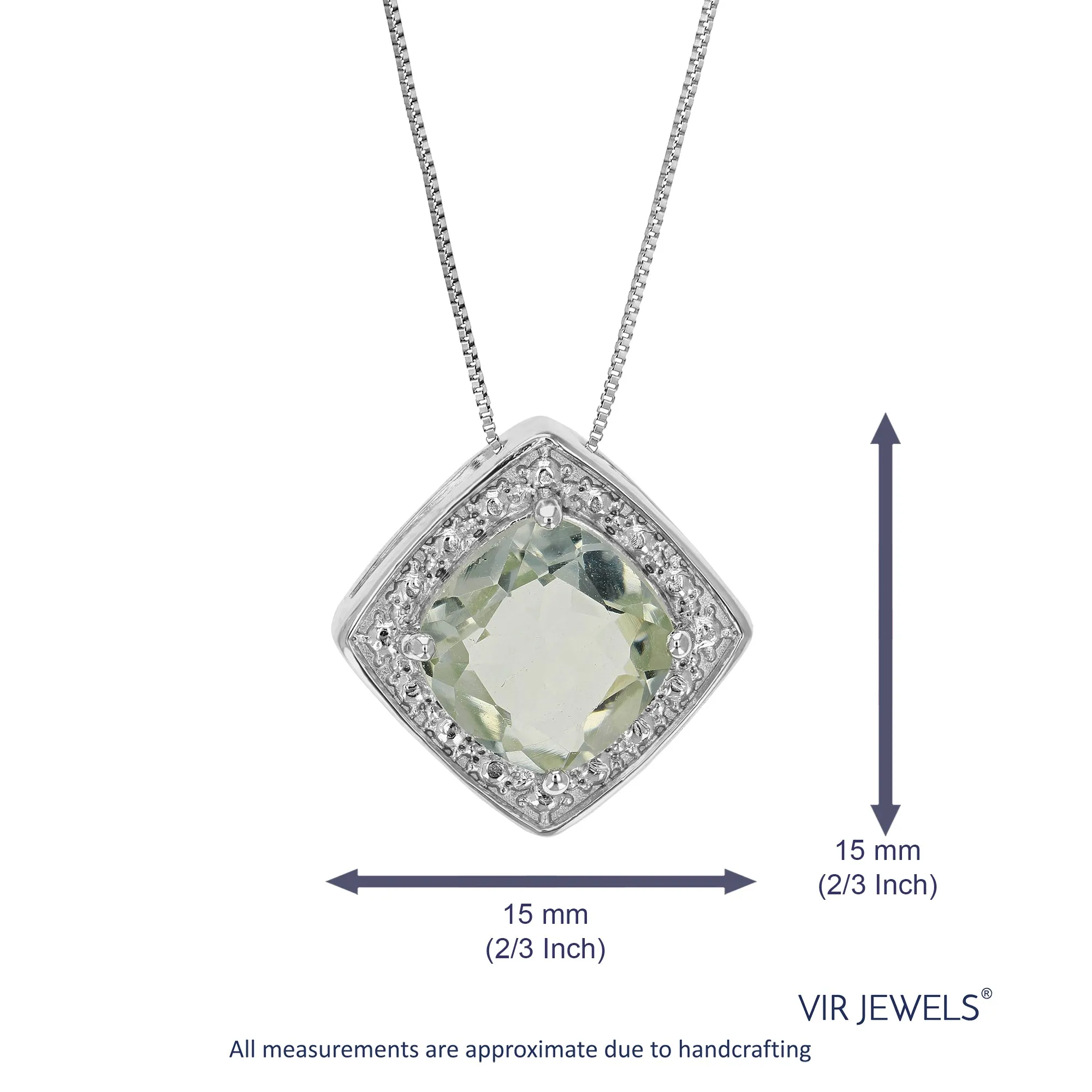 1.50 cttw Pendant Necklace, Green Amethyst Pendant Necklace for Women in .925 Sterling Silver with 18 Inch Chain, Prong Setting