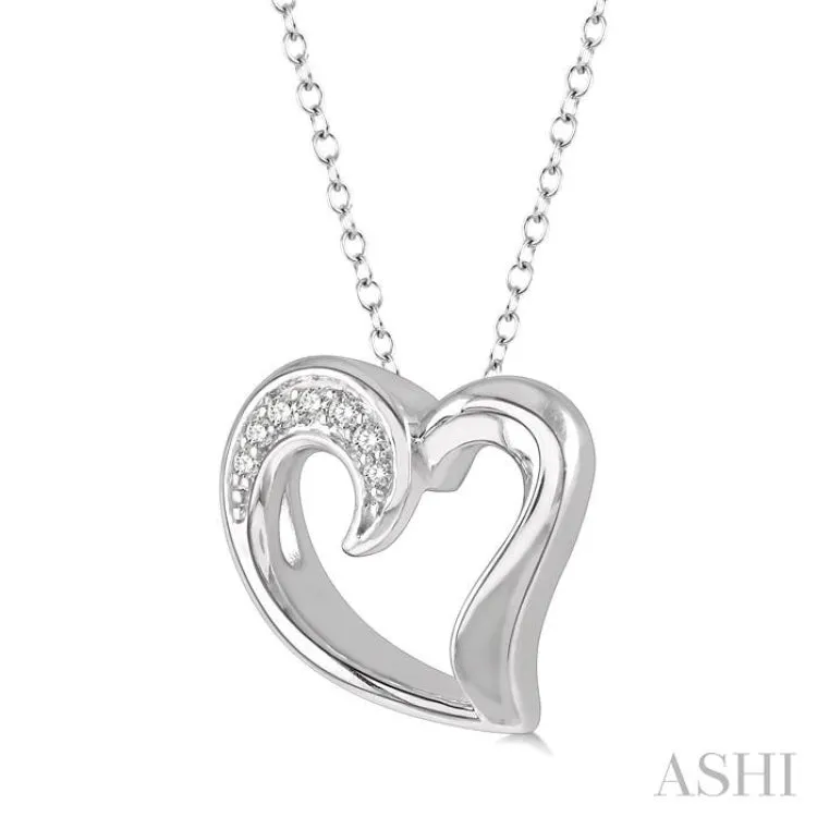 1/50 Ctw Hollow Center Heart Charm Round Cut Diamond Pendant With Chain in Sterling Silver