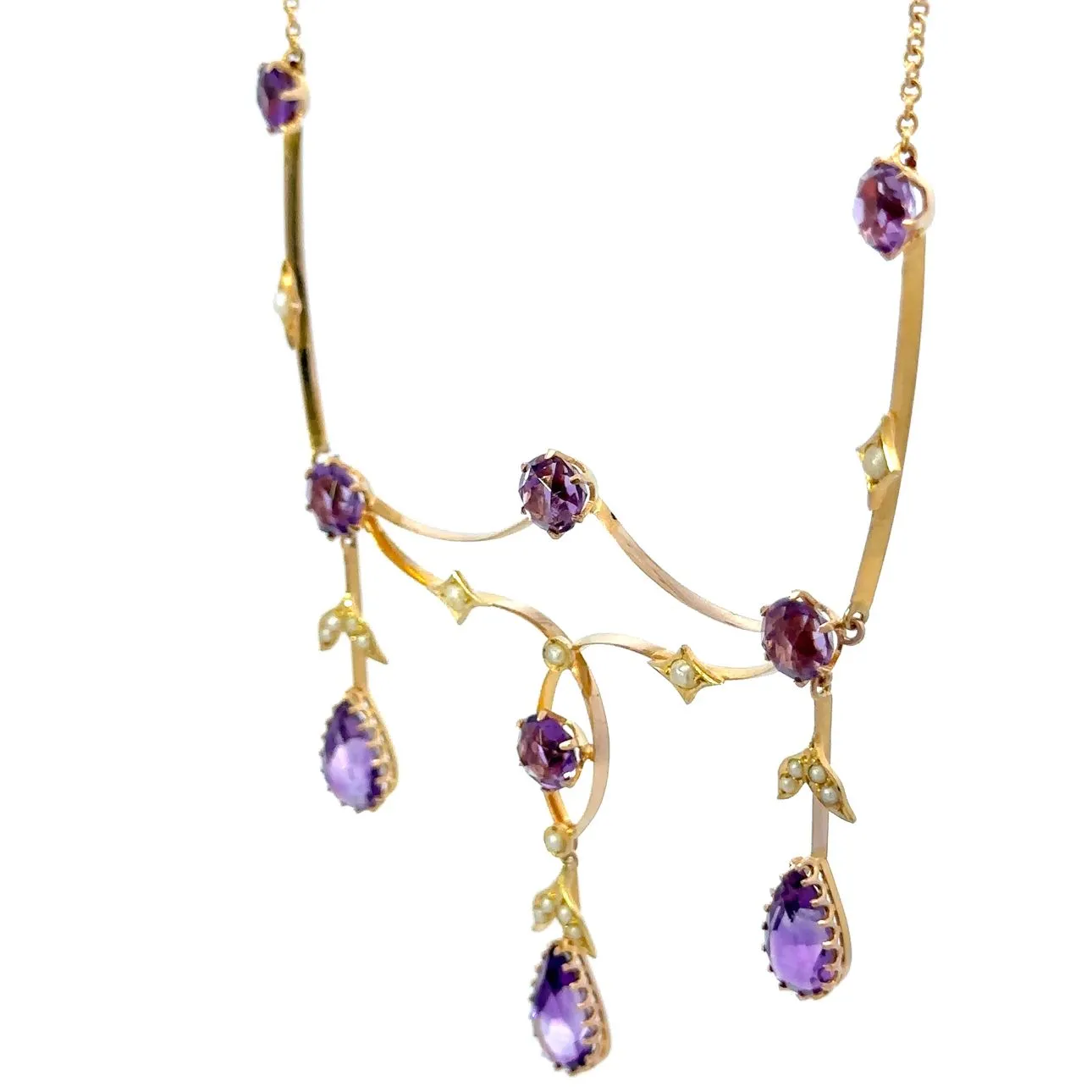 15ct Yellow Gold Amethyst and Pearl Necklace