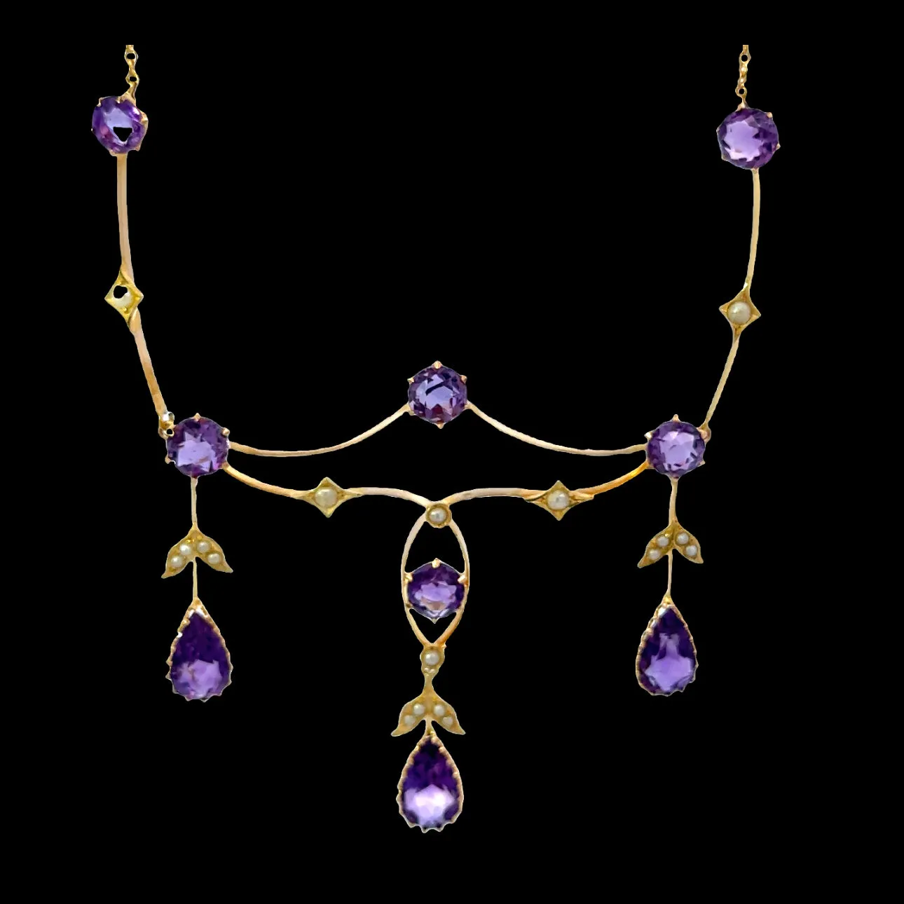 15ct Yellow Gold Amethyst and Pearl Necklace