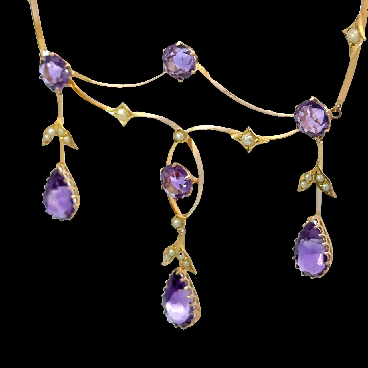 15ct Yellow Gold Amethyst and Pearl Necklace