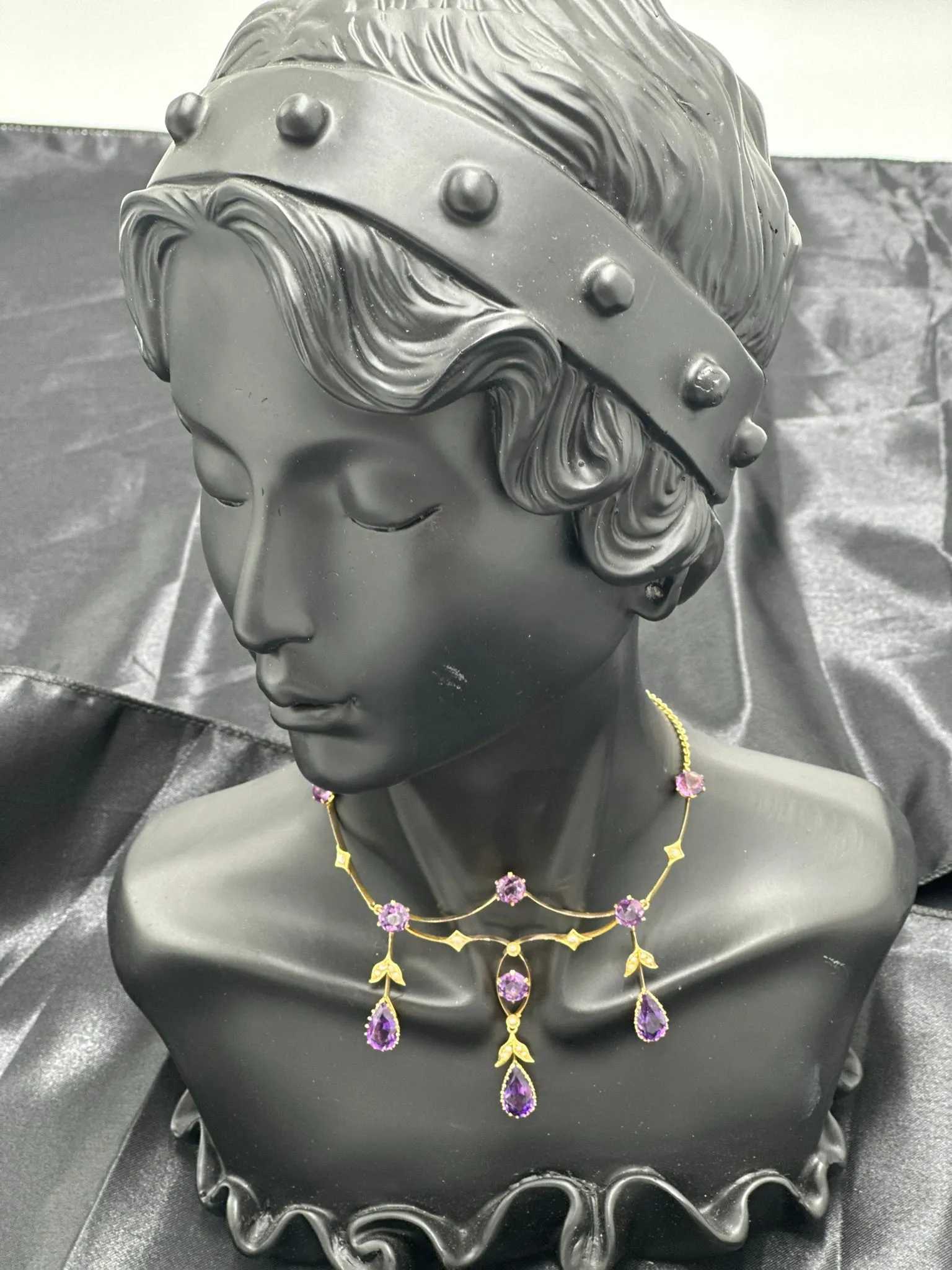 15ct Yellow Gold Amethyst and Pearl Necklace