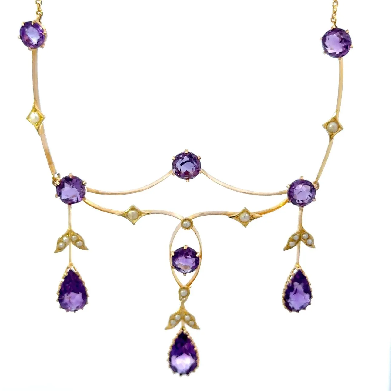 15ct Yellow Gold Amethyst and Pearl Necklace