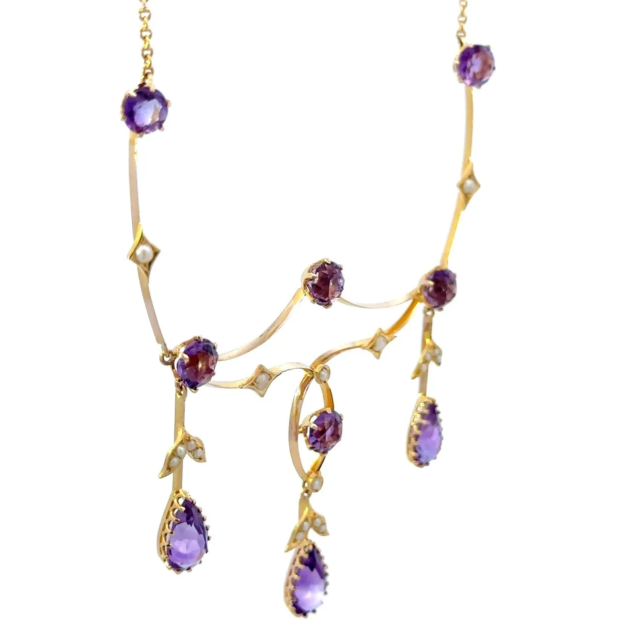 15ct Yellow Gold Amethyst and Pearl Necklace